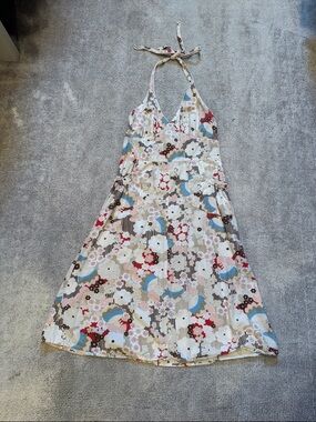 H&M Floral Halter Sundress in Beige, Blue & Red